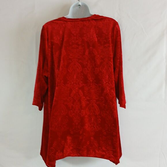 Catherines Women Red Top Damask  v neck  Size 4X Soft Stretch Festive Holiday - Picture 5 of 7